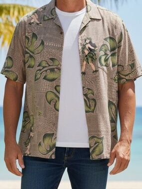 Kim Taylor Reece Hilo Hattie Silk Hawaiian Shirt XL Hula Girl Aloha Tiki